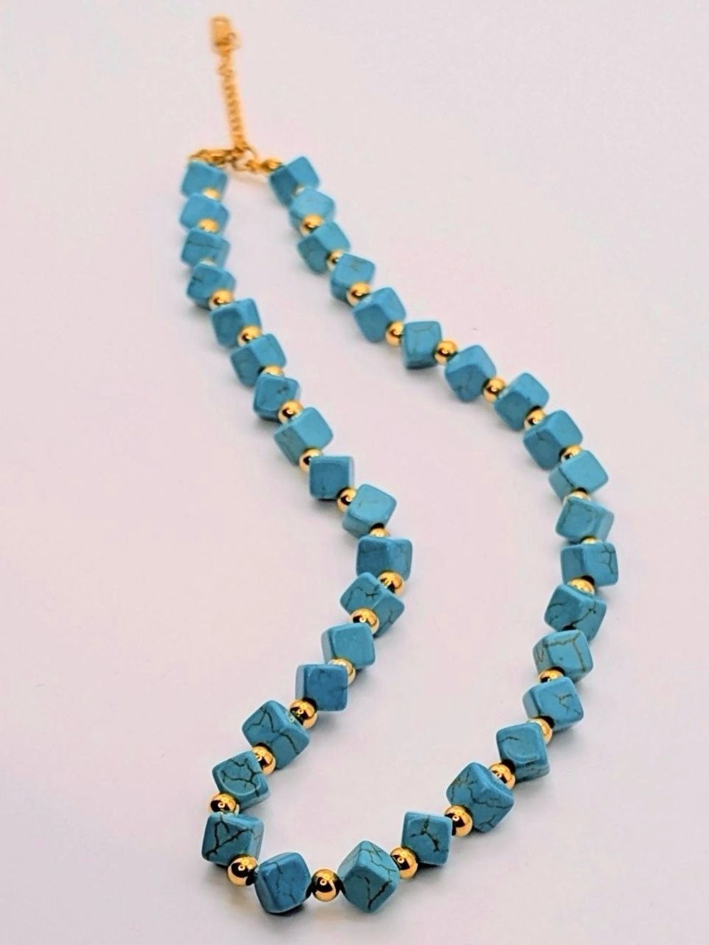 NWT Turquoise Gold Bead Choker Necklace 18k Gold Plated Boho Coastal Luxe - Picture 3 of 7